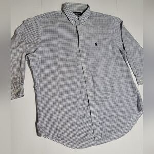 (#15Polo by Ralph Lauren Men’s Light Blue and White Mini Check Button-Down Shirt